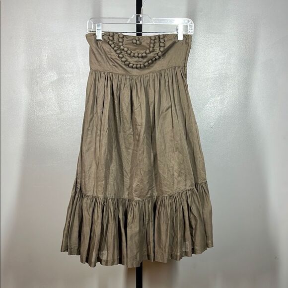 GAP Tan Embellished Tiered Mini Off the Shoulder Dress - Picture 1 of 7
